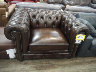 Manor Row Branson Brown Tufted Leather Chesterfield Arm Chair with Nailhead Trim