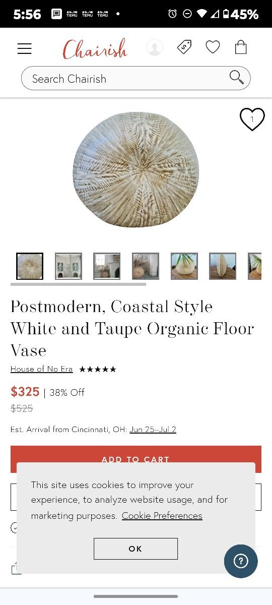 POST MODERN COASTAL STYLE WHITE AND TAUPE ORGANIC FLOOR VASE 26W x 5D x 19