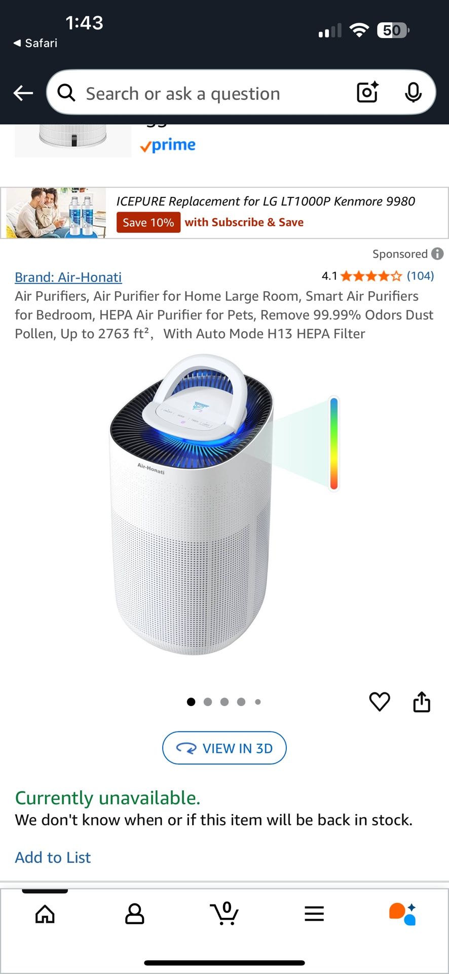 Air Purifier For LARGE ROOM , HEPA Air Purifier for Pets, Remove 99.99% Odors Dust Pollen, Up to 2763 ft²