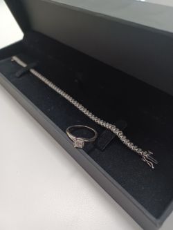 White Gold Tennis Bracelet and Ring Set