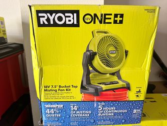 Ryobi ONE+ 18V 7.5" Bucket Top Misting Fan Kit — Includes Battery + Charger