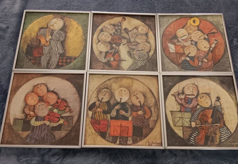 6 Rare Vintage GRACIELA RODO BOULANGER 12×12 signed Lithograph Prints In Custom Silver Frame