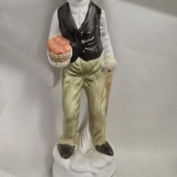 Vintage Old Man Figurine Holding Fruit Basket 1970s Statue