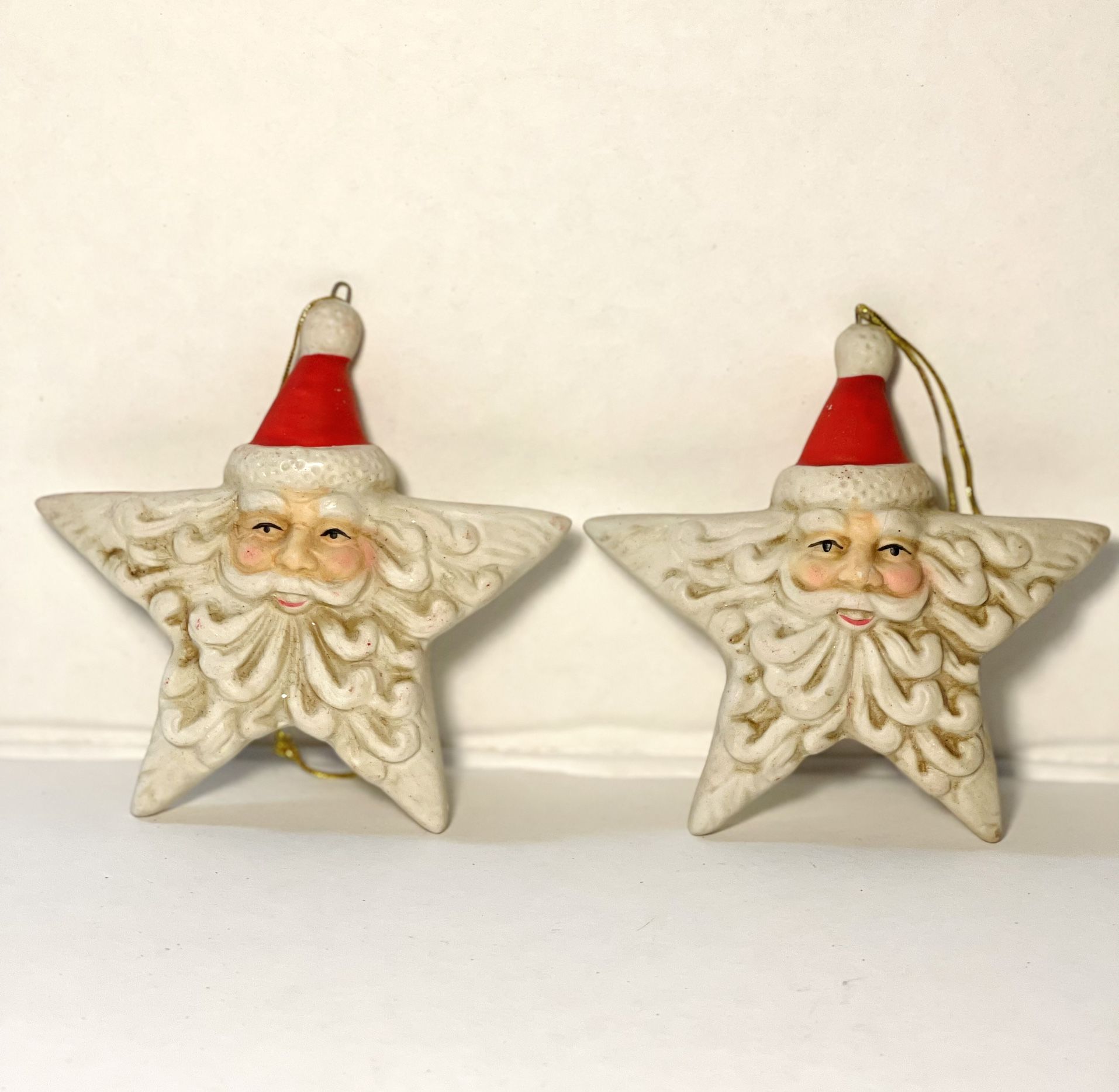 Papel Freelance Vintage Handpainted Ceramic Star Shaped Santa Claus Set/2