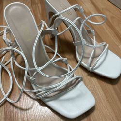White Lace Up Heels Size 8