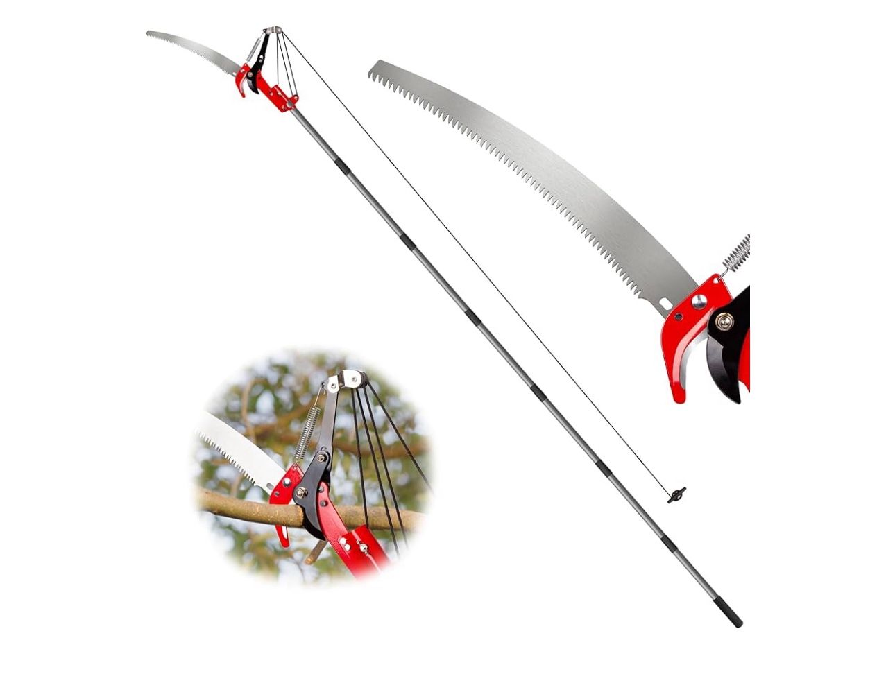 Telescoping Tree Pruning Saw with Rope, High Branch Tree Trimming Saw for Cutting High Branches, Folding Pruning Saw with 6 Extendable Poles, 33.4" to