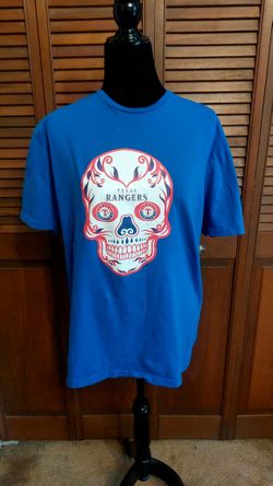 Texas Rangers Size (L) Large Blue Skull MLB Baseball Shirt