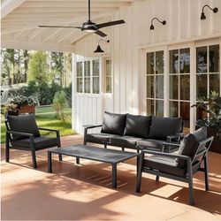Outdoor 4pc Patio Set With Cushions Included, 2pc Cup Holders
