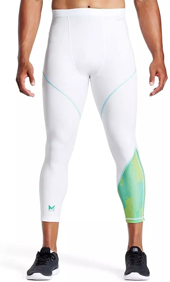 White Men's Leggings, Tights, Meggings, Compression Pants, D Wade Collection By Mission® Size: L