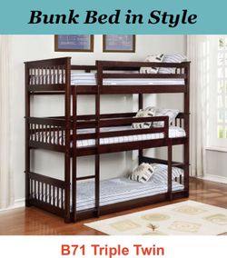 TRIPLE TWIN BUNK BEDS IN ESPRESSO FINISH NEW