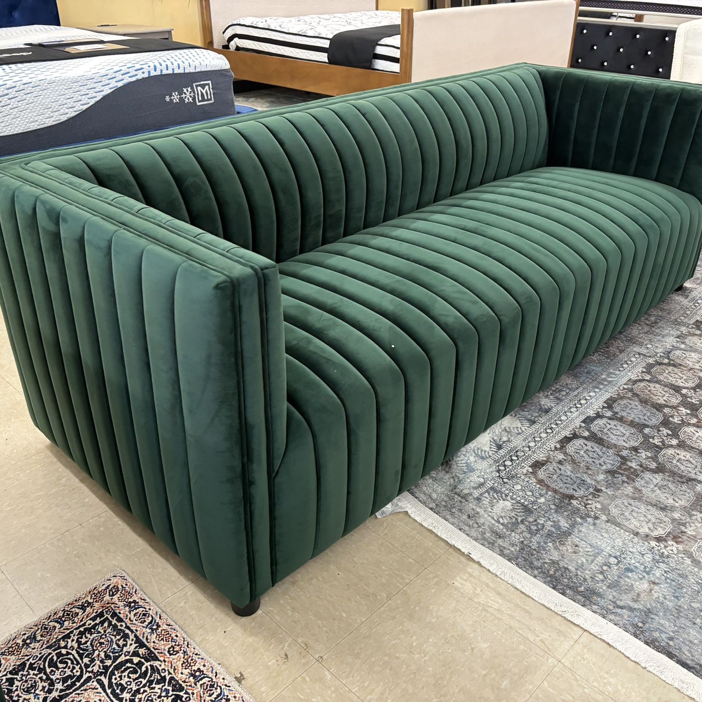 Closing Sale! Green Velvet Channel Tufted Sofa 