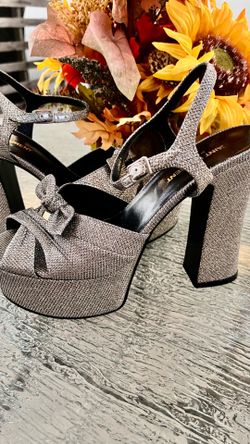 Saint Laurent Platform Heels Silver Glitter