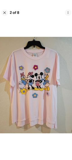 Disney Women's Mickey & Friends Crochet Flower T-shirt Pink XXL NWT