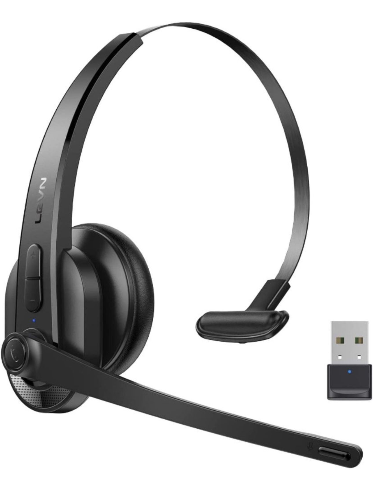 LEVN Wireless Headset, Bluetooth Headset with Microphone AI Noise Canceling & Mute Button, 35Hrs On-Ear Bluetooth Headphones with USB for Call Center/