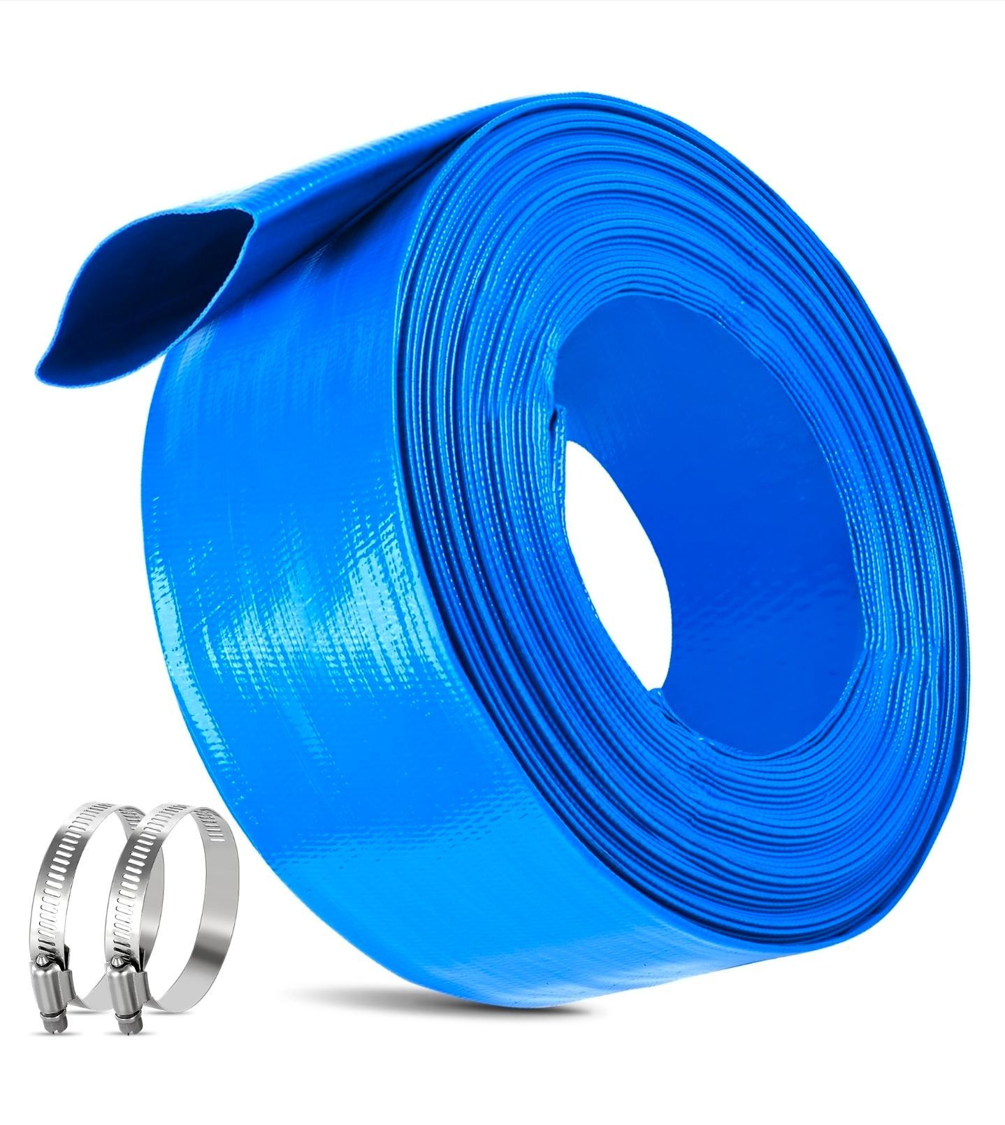 3" X 30FT POOL BACKWASH HOSE HEAVY DUTY DRAIN DISCHARGE DOUBLE PVC LAYFLAT HOSE WITH 2 CLAMPS