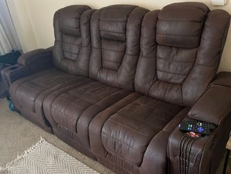 Brown Leather 3 seats Sofa