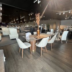 Brown 7PC Marble Dining Table Set