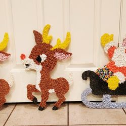 Vintage Melted Plastic Christmas Santa And Reindeer Set  - $60 For Set