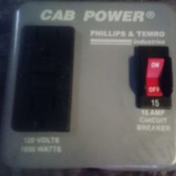 Cab Power Electrical Distribution Unit from a 2014 Volvo VNL - Cab Power Phillips & Temro
120 Volts , 1800 Watts , 15 Amp circuit breaker
P/N : 235320