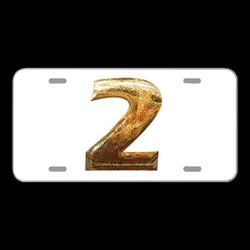 License Plate Novelty Car Front Number Two 2 Digit Golden Glass