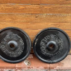 Pair of 2 Weider international OLYMPIC BARBEL