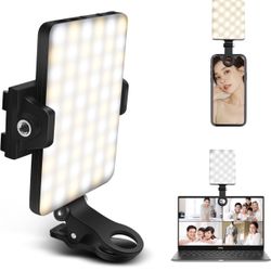 Selfie Light, 60 LED Phone Light, Light 2000Mah Rechargeable Clip Video Light, 10-Level Brightness Adjustment, CRI 95+, 3 Light Modes Dimmable, Portab