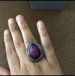 Antique Silver Drop Shaped Purple Stone Ring