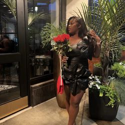 Akira Black Flower Leather Dress