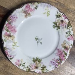 Antique J&C Bavaria Louise Porcelain Plate, Hand Painted Wild Roses Lilacs