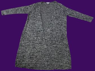 LuLaRoe Sarah Duster Cardigan Medium Black White Marled Knit