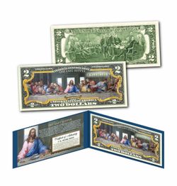 The Last Supper Colorized $2 Bill - Genuine Legal Tender - Framed Ready to Display