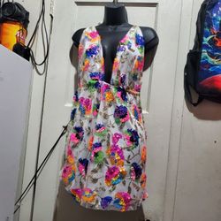 Women's Sequin Dress Sexy Sparkly Floral Summer Backless Size XL 
