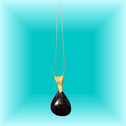 Vintage USA 1970s Statement Black And Gold Teardrop Pendant Necklace, 18”