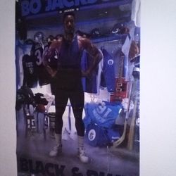 RARE BO JACKSON 1989 Black & BLUE POSTER Vintage 24" X 36" Original NFL MLB Dodgers Raiders Retro Cards Sports  Baseball