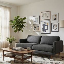 Livingston Woven-Blend Fabric Mid-Century Modern Sofa with Solid Wood Frame for Living Room