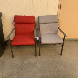 4 Patio Chairs w/ Cushions – 2 Red + 2 Gray – $180 Set