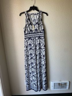 Navy Blue Tropical Print Maxi Dress