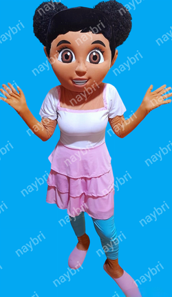 Pink Dress Girl Mascot Costume with Hair Buns for Sale