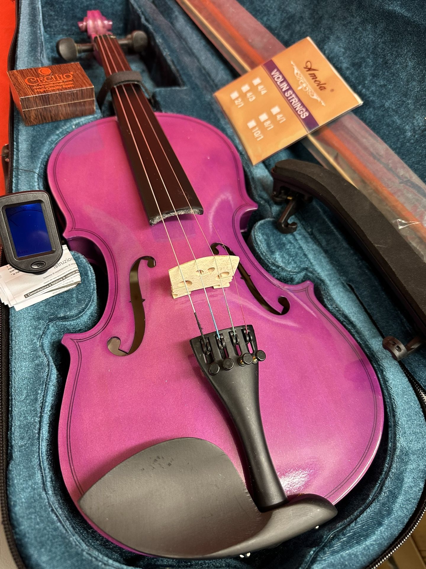 4/4 Magenta Violin with New Bow, Digital Tuner, Shoulder Rest, Extra Strings $140 Firm