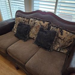 Wooden Faux Leather Couch