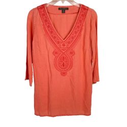 Tommy Bahama Women's Embroidered Linen Top 3/4-Sleeve V-Neck Small