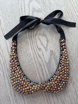 Tasha Crystal Beaded l Peter Pan Faux Collar Necklace- Gold/Iridescent