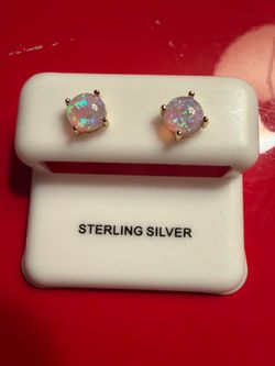 Sterling Silver Opal Oval Stud Earrings