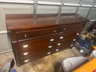 Dark Cherry Wood Dresser with Silver Handles