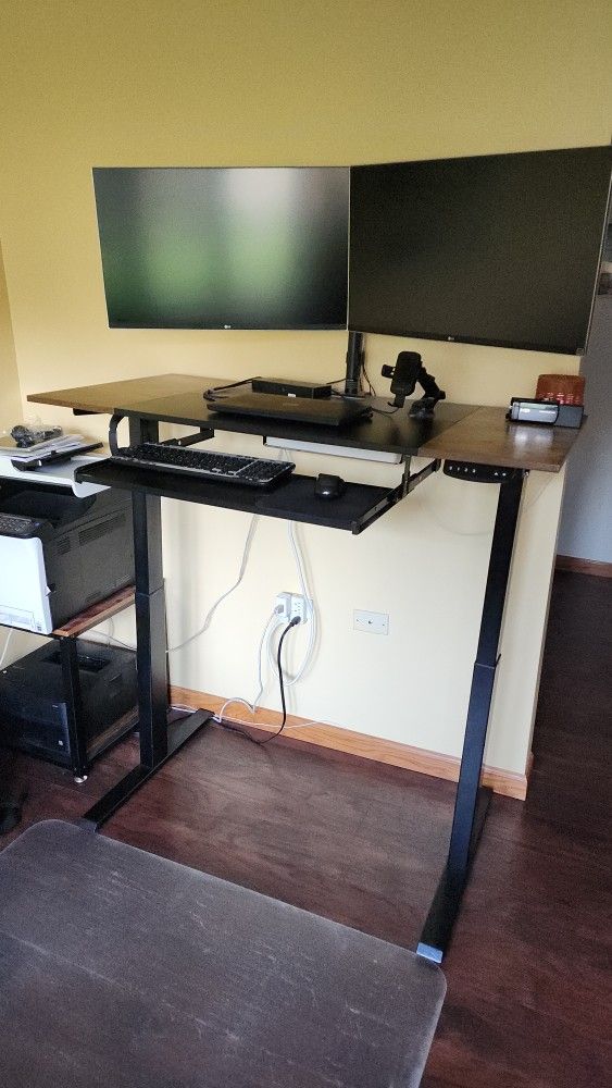 FEZIBO I Shaped Dual Motor Height Adjustable Electric Standing Desk with Keyboard Tray, 48 x 24 Inch Sit Stand Table
