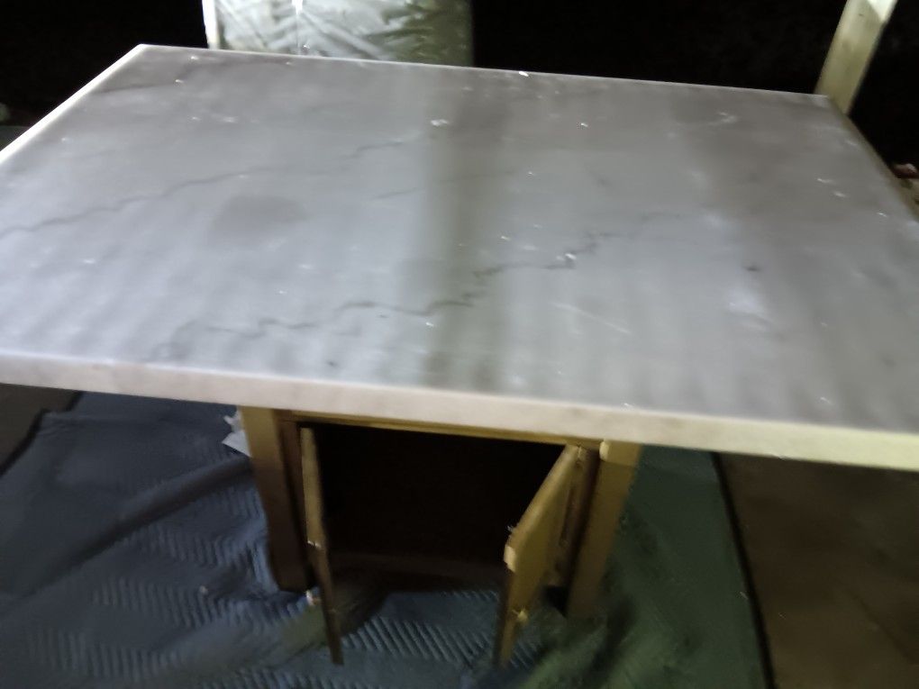 MARBLE TOP TABLE WITH STORAGE CABINET