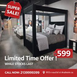 Black Queen Size Canopy Bed Frame  // Mattress Sold Separately 