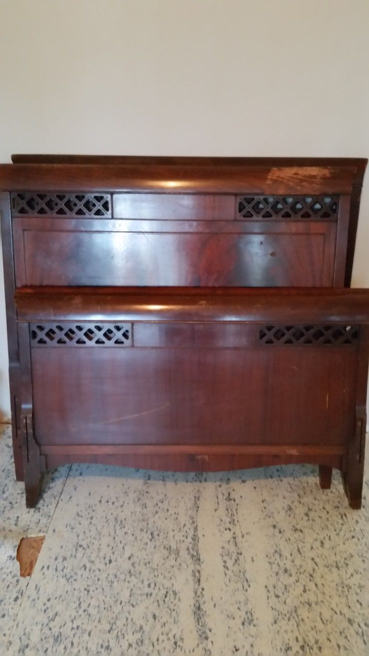 Historic Bed Head Foot Board Twin Mahoghany Solid Wood Antique