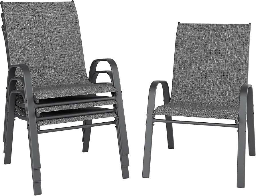  Chairs Set of 4, Outdoor Dining Chairs Stackable for All Weather, Breathable Metal Modern Outside Furniture Chair for Pool Side, Garden, Backyard Dec