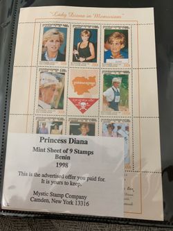 Princess Diana Mint Sheet of 9 stamps and other side 8 stamps